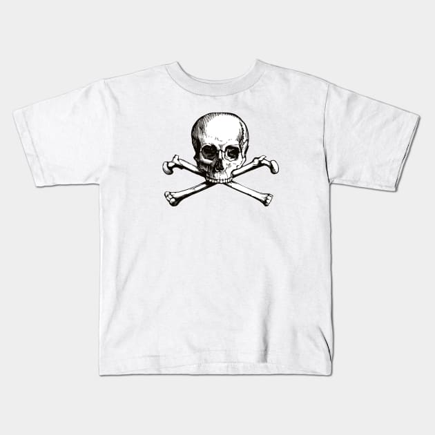 Skull and Crossbones | Jolly Roger | Pirate Flag | Deaths Head | Black and White | Skulls and Skeletons | Vintage Skulls | Kids T-Shirt by Eclectic At Heart